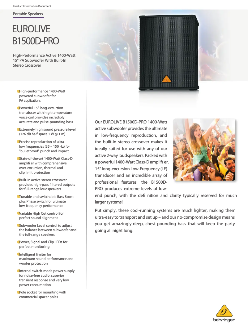 Imagen de la primera página del manual del dispositivo Eurolive B1500D-Pro