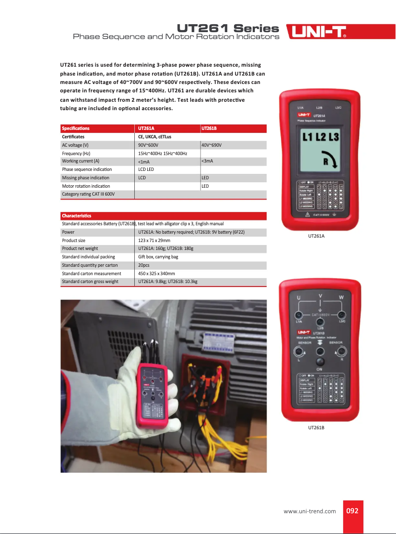 Imagen de la primera página del manual del dispositivo UT261B