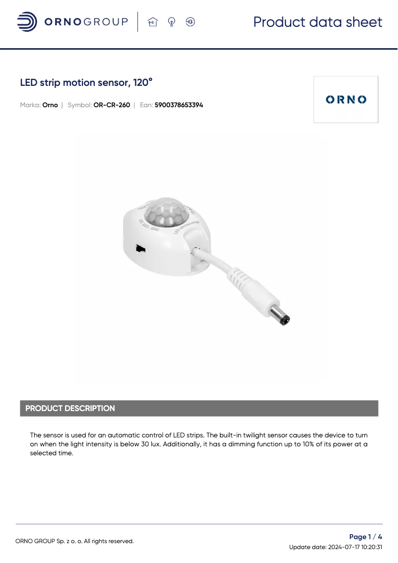 Página 1 del manual Ficha técnica ORNO OR-CR-260