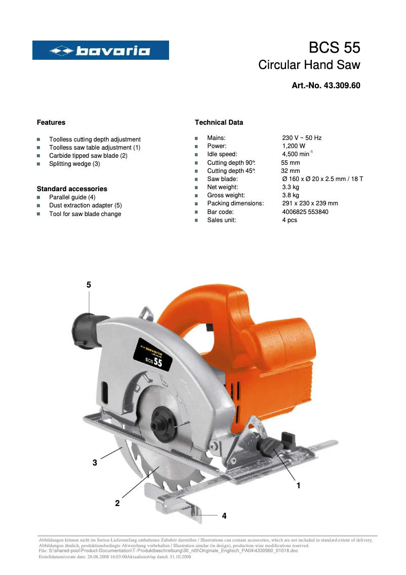 Imagen de la primera página del manual del dispositivo BCS 55