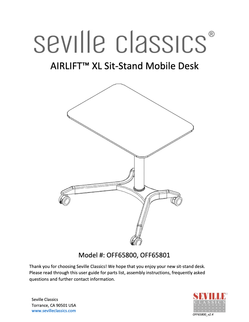 Página nº 1 - Manual de usuario Seville Classics AIRLIFT Sit Stand Mobile Desk