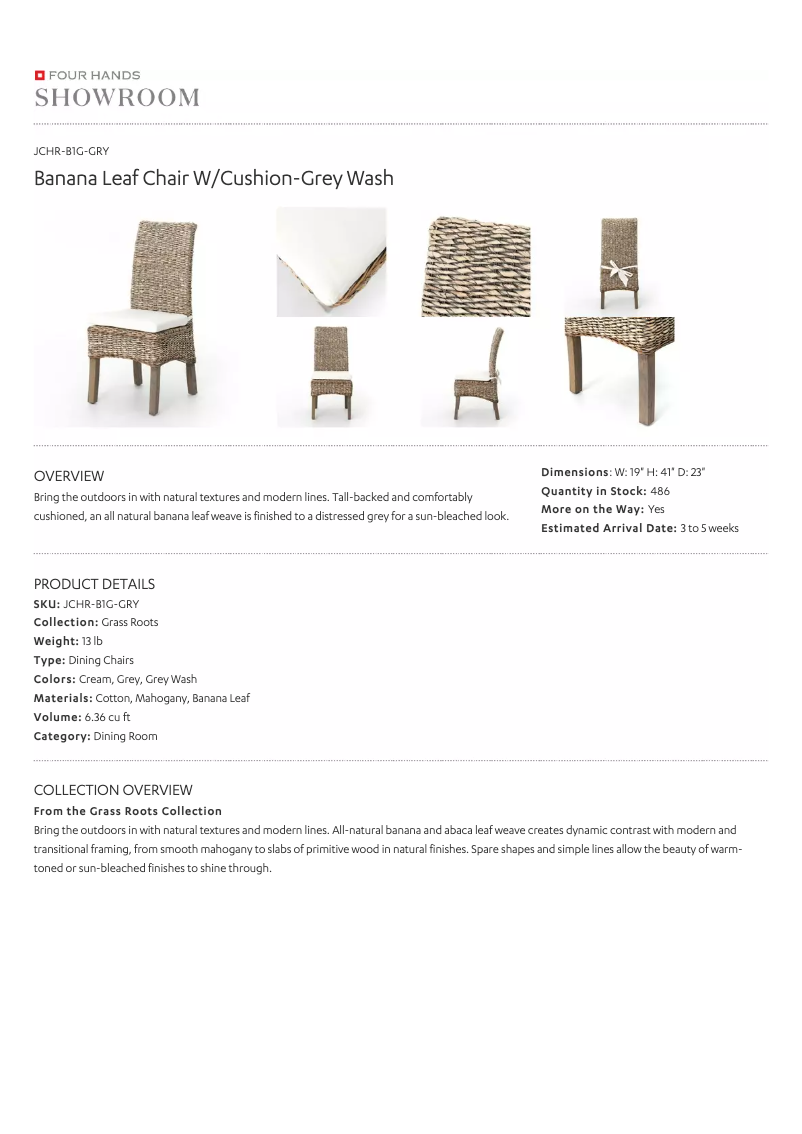 Página 1 del manual Manual de usuario Four Hands JCHR-B1G-GRY