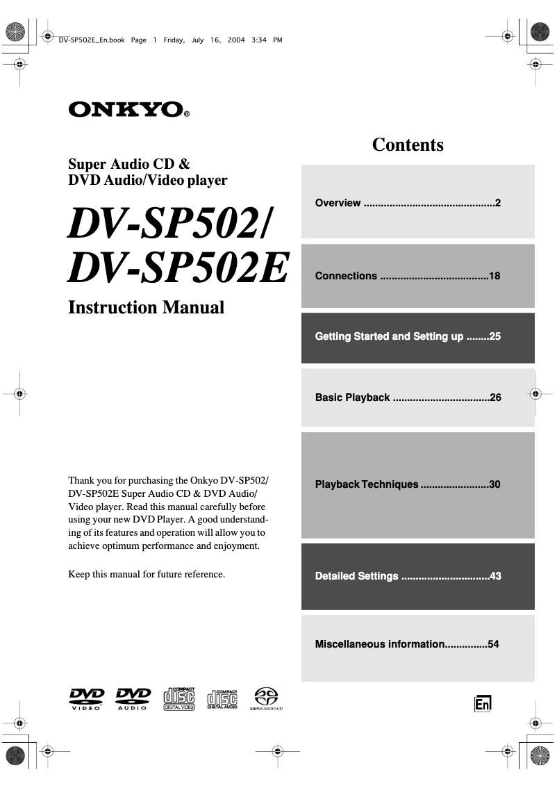 Imagen de la primera página del manual del dispositivo DV-SP502