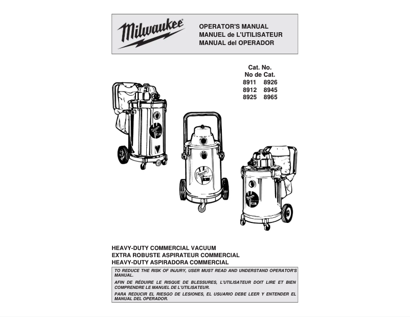 Página 1 del manual Manual de uso y mantenimiento Milwaukee 10 Gal 1 Stage Wet Dry 8965