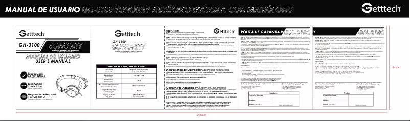 Página 1 del manual Manual de usuario GetTech GH-3100