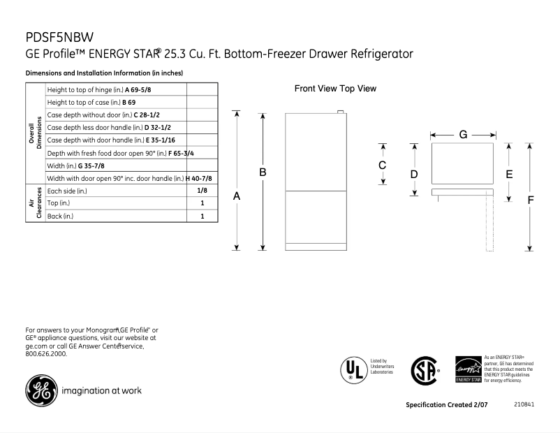 Imagen de la primera página del manual del dispositivo Profile PDSF5NBWBB