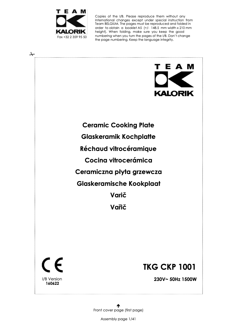 Página nº 1 - Manual de usuario Kalorik TKG CKP 1001