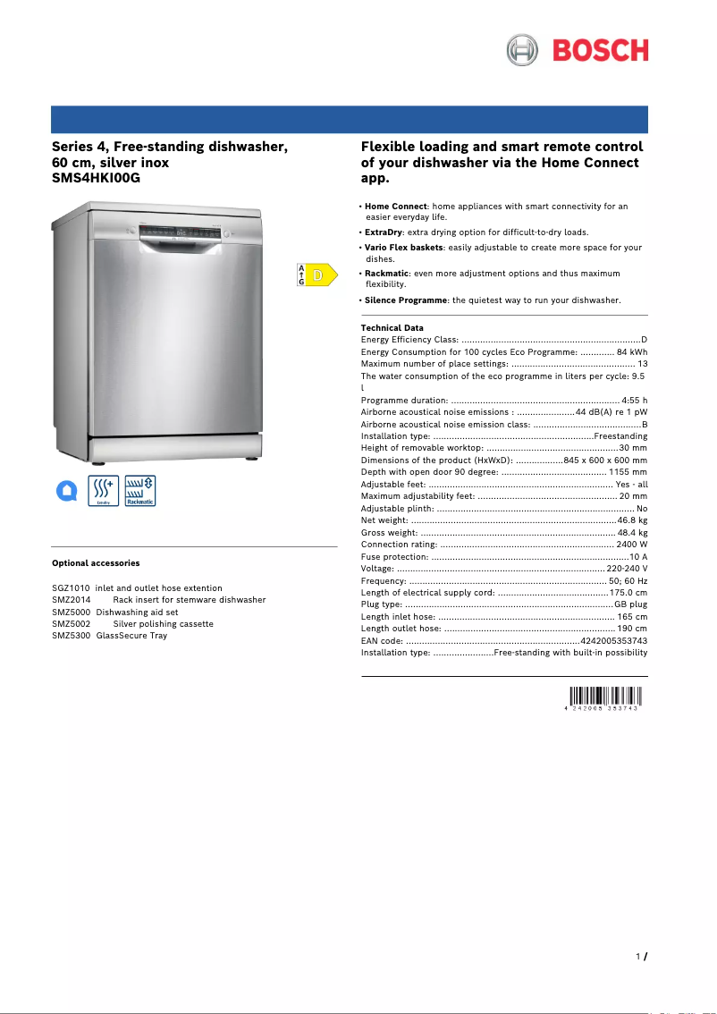 Imagen de la primera página del manual del dispositivo SMS4HKI00G