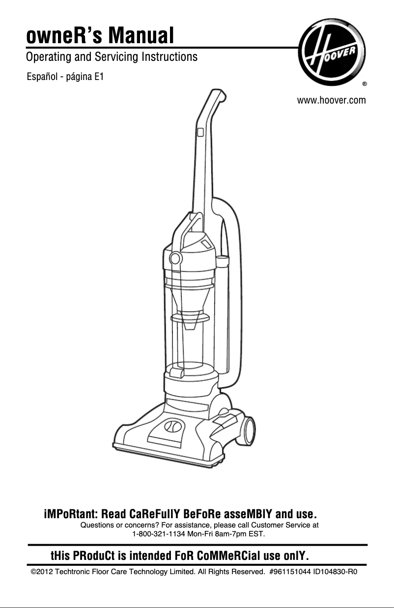 Página 1 del manual Manual de usuario Hoover TaskVac CH53010