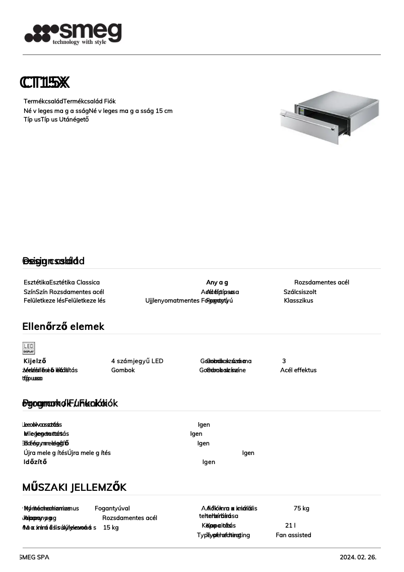 Página 1 del manual Ficha técnica Smeg CT15X