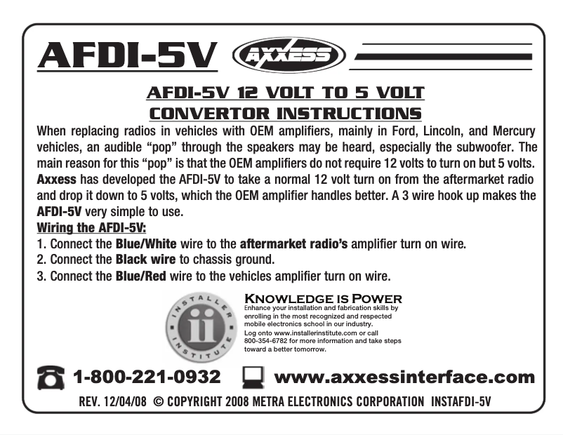 Página 1 del manual Manual de usuario Metra AFDI-5V