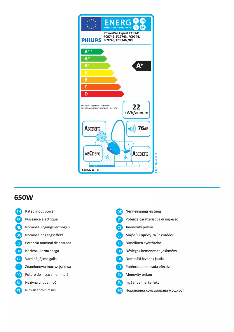 Página 1 del manual Etiqueta energética Philips PowerPro Expert FC9741