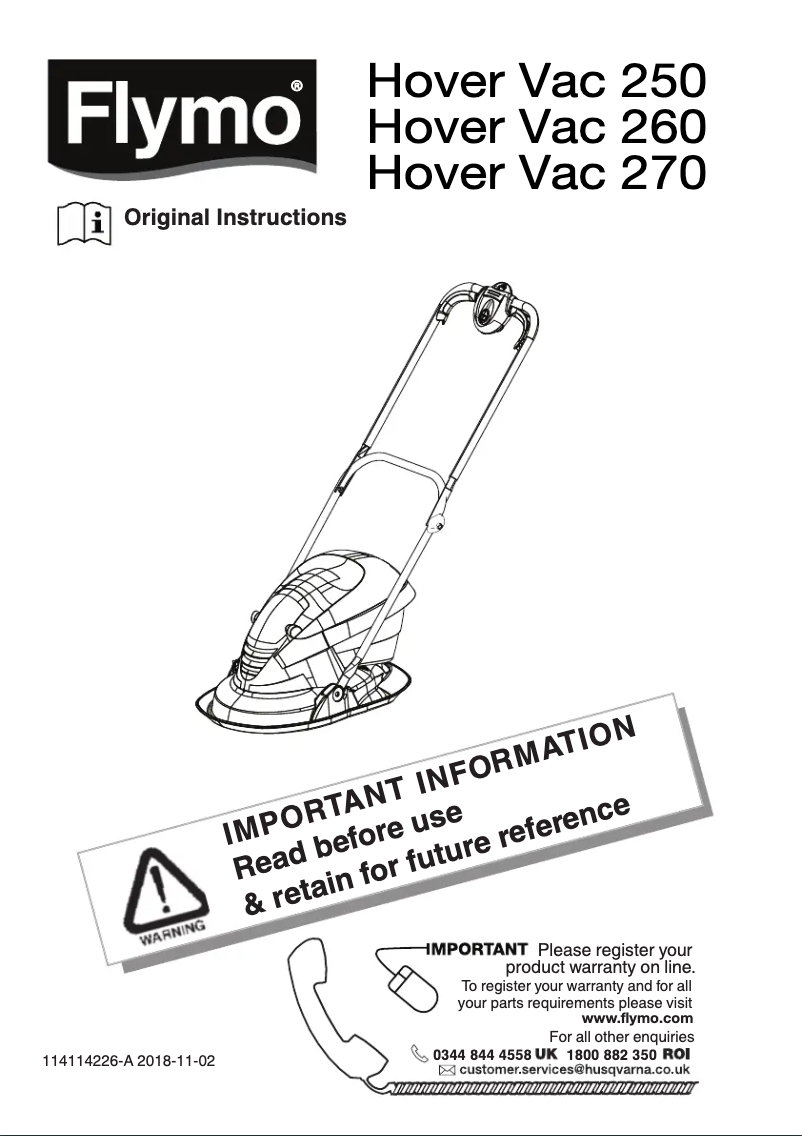Imagen de la primera página del manual del dispositivo Hover Vac 260
