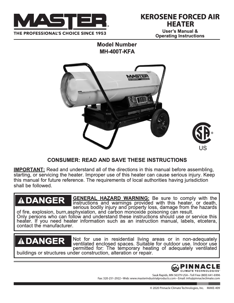Página 1 del manual Manual de usuario Master MH-400T-KFA