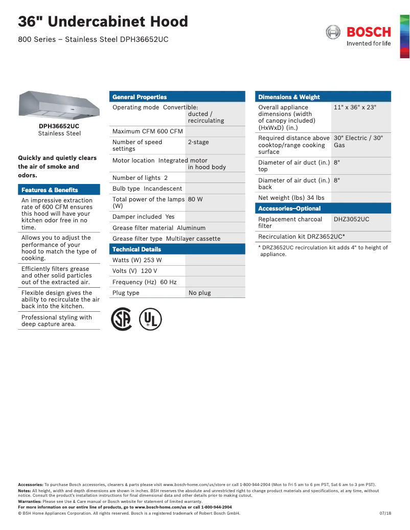 Página nº 1 - Ficha técnica Bosch DPH36652UC