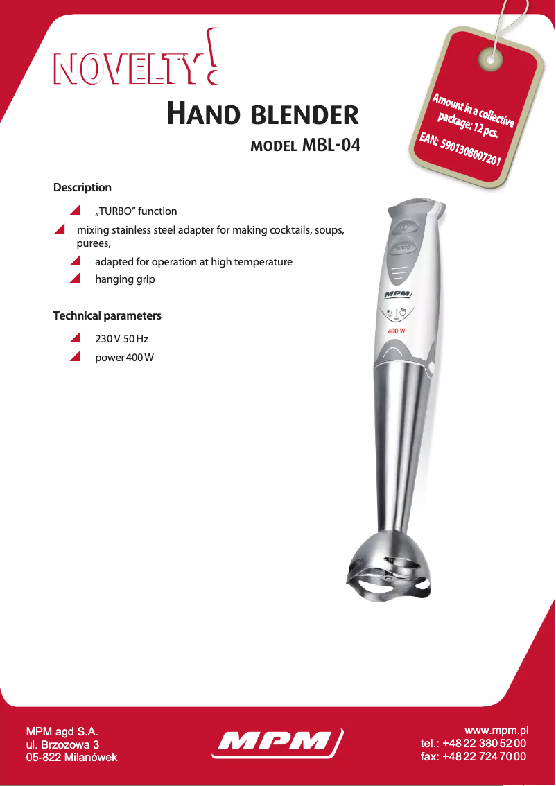 Página 1 del manual Ficha técnica MPM MBL-04