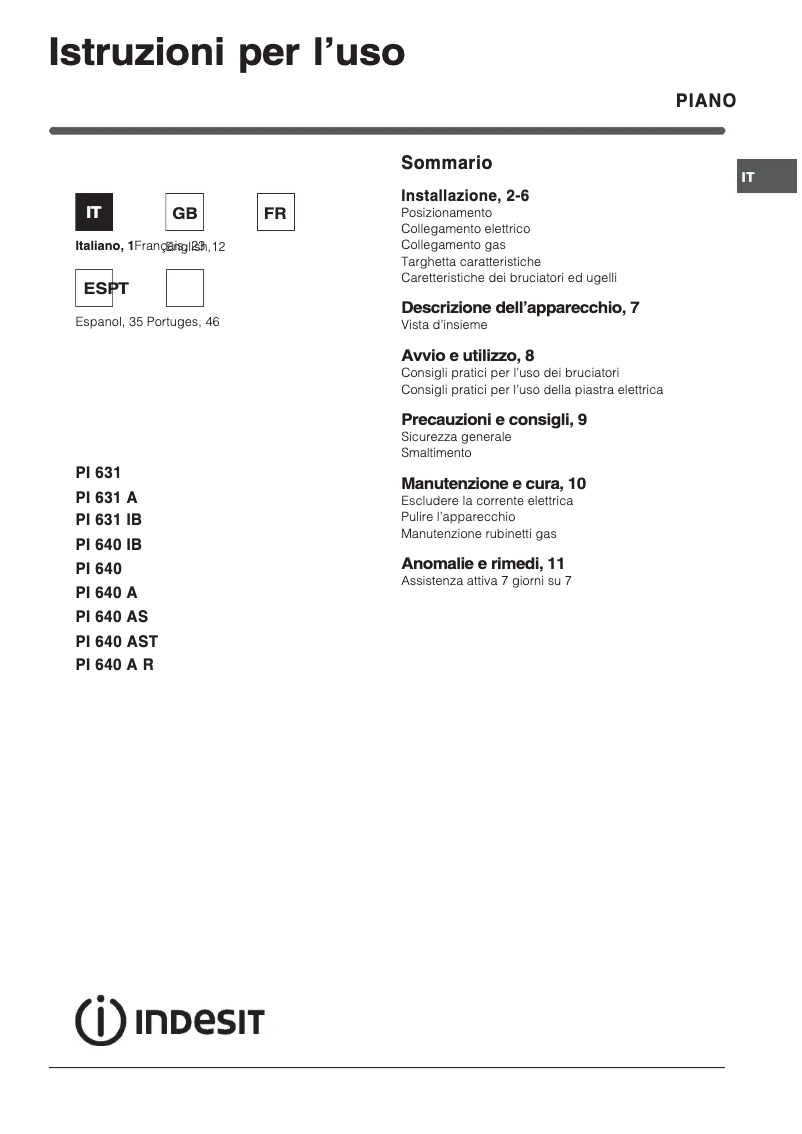 Imagen de la primera página del manual del dispositivo PI 640 A (TF)