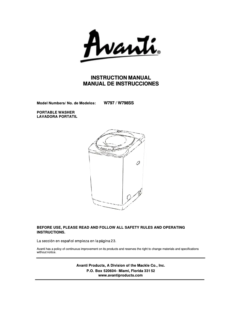 Página 1 del manual Manual de usuario Avanti W797