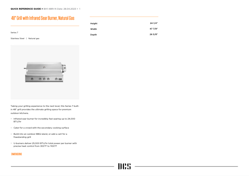 Página 1 del manual Ficha técnica DCS BH1