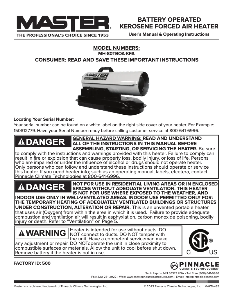 Página 1 del manual Manual de usuario Master MH-80TBOA-KFA