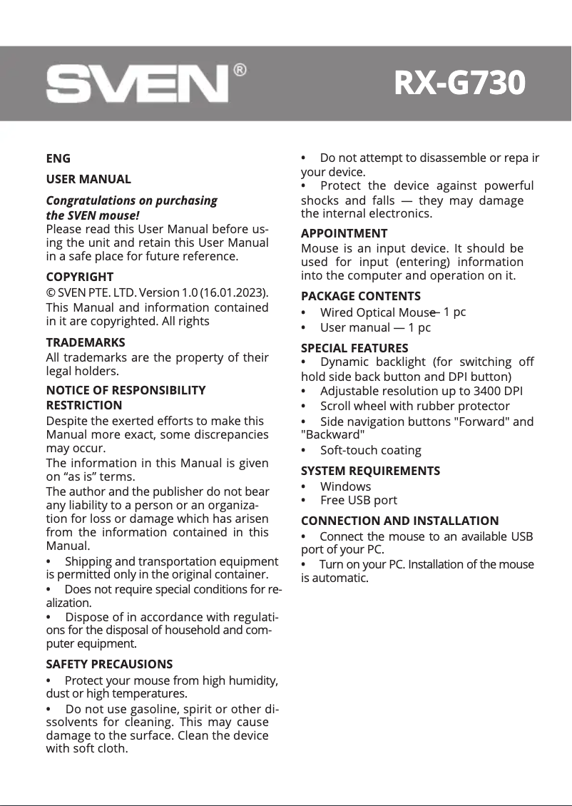 Imagen de la primera página del manual del dispositivo RX-G730
