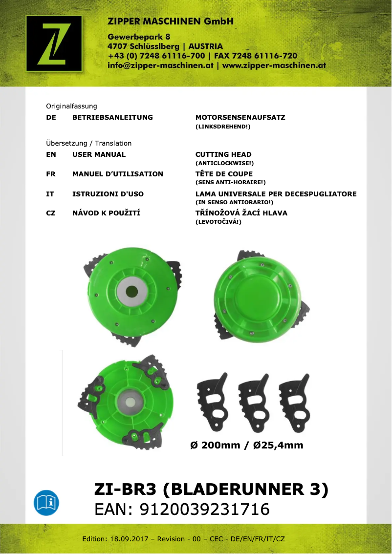 Imagen de la primera página del manual del dispositivo ZI-BR3