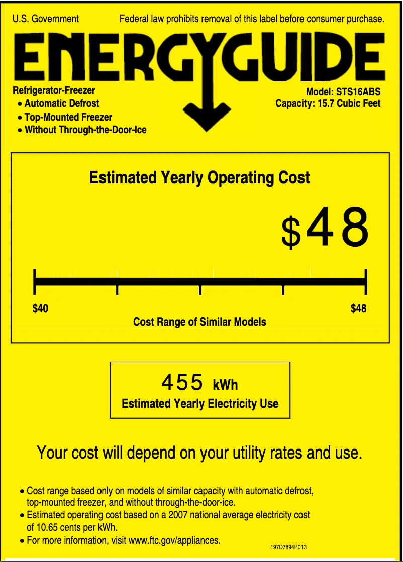 Página 1 del manual Etiqueta energética GE STS16ABSWW
