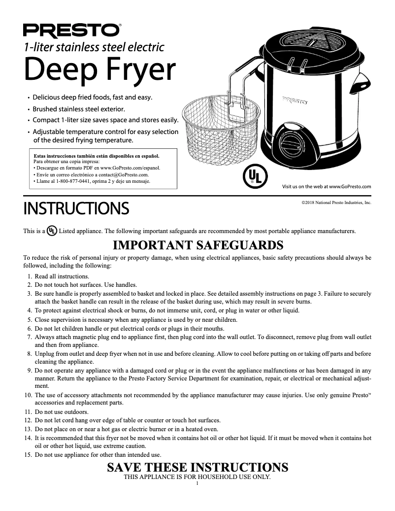 Página 1 del manual Manual de usuario Presto 05470