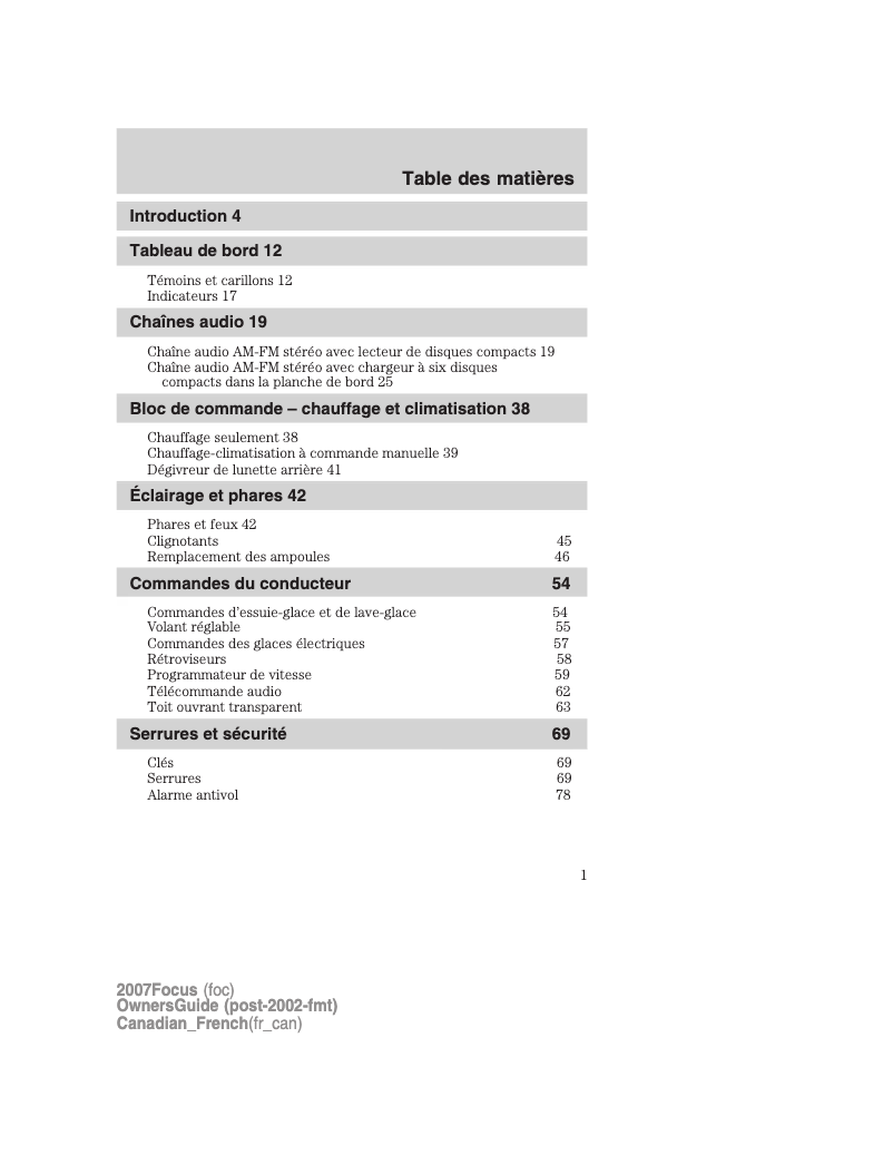 Página 1 del manual Manual de usuario Ford Focus (2007)