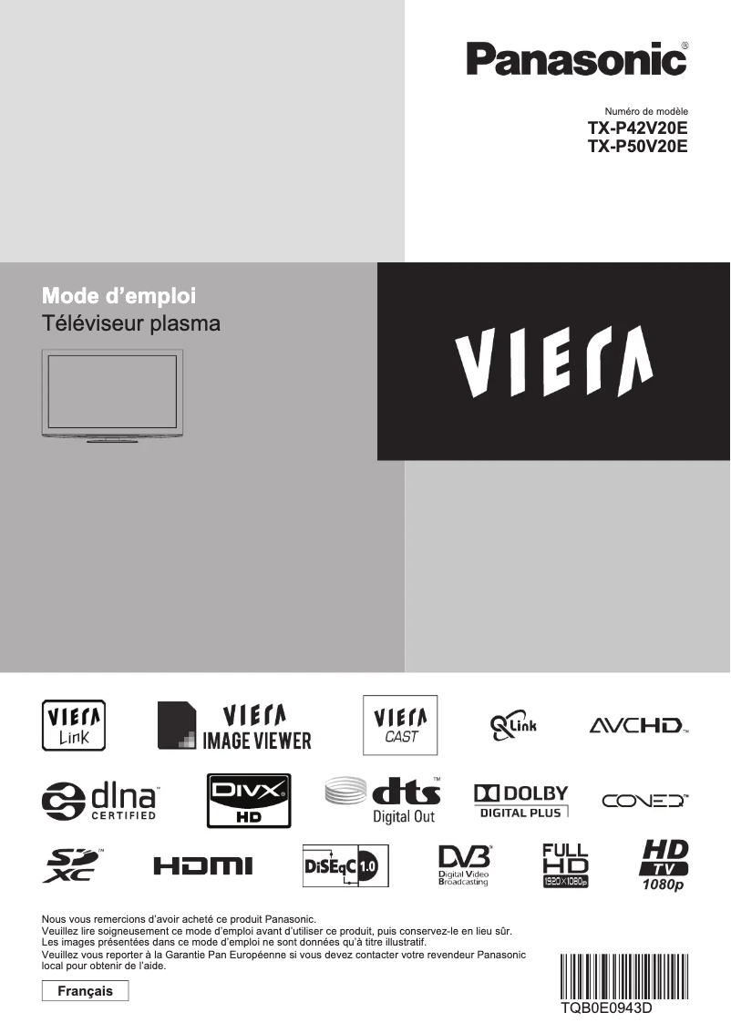 Imagen de la primera página del manual del dispositivo TX-P50V20E