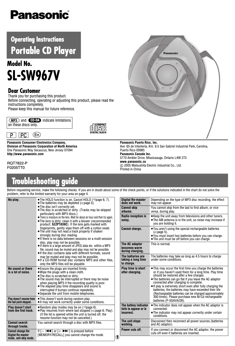 Página 1 del manual Manual de usuario Panasonic SL-SW967V