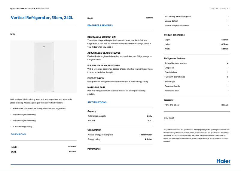 Página 1 del manual Manual de usuario Haier HRF241VW