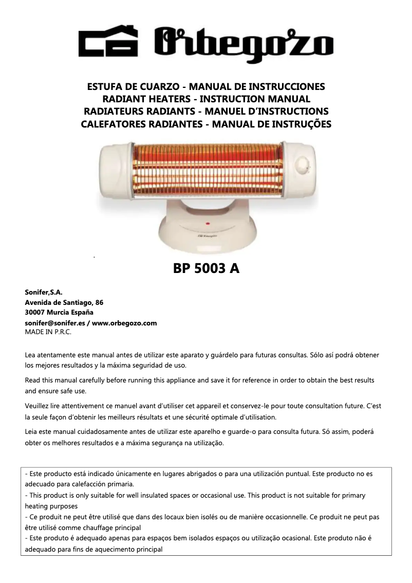 Imagen de la primera página del manual del dispositivo BP 5003 A