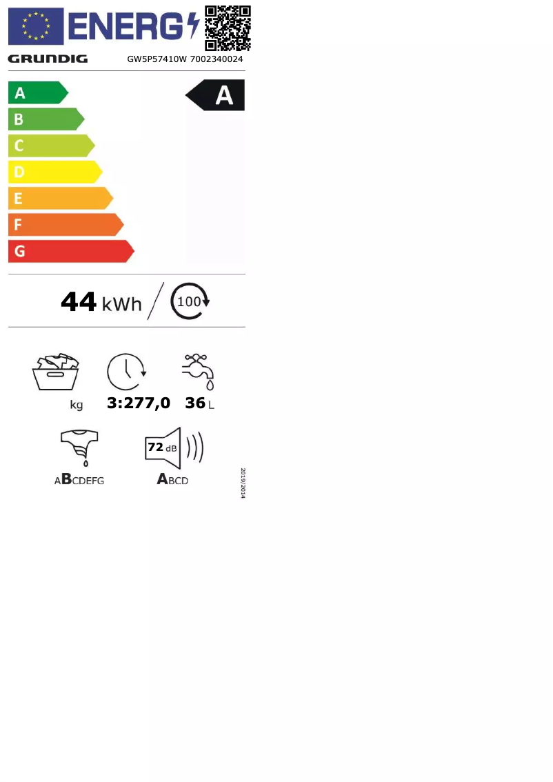 Página 1 del manual Etiqueta energética Grundig GW5P57410W