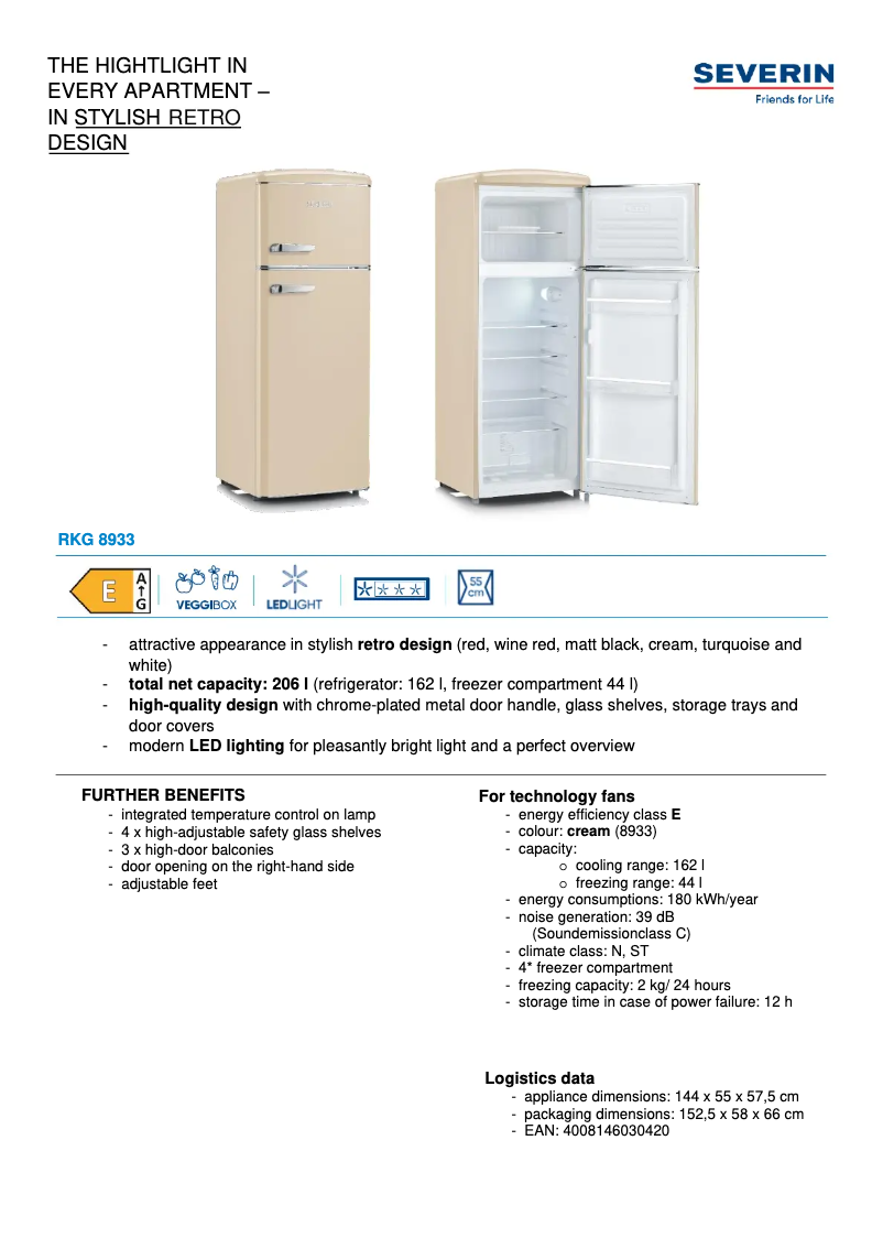 Página 1 del manual Ficha técnica Severin RKG 8933