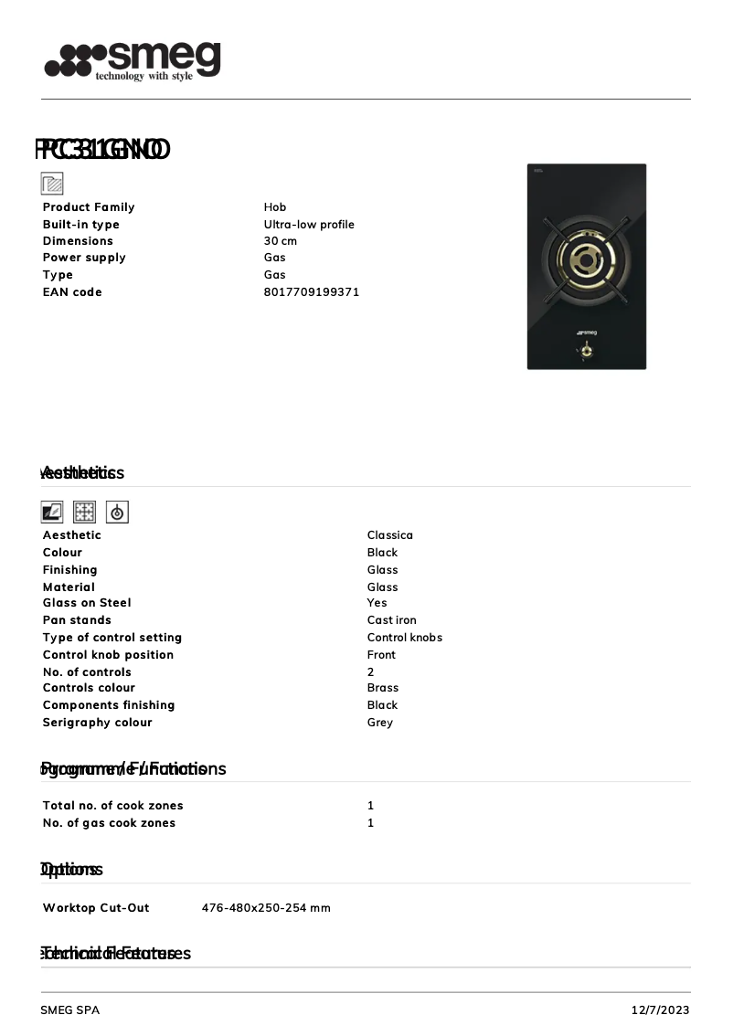 Página 1 del manual Ficha técnica Smeg PC31GNO