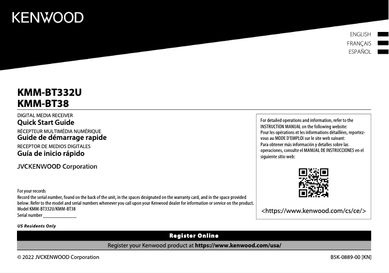 Página nº 1 - Guía de inicio rápido Kenwood KMM-BT332U