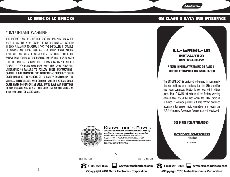 Página 1 del manual Manual de usuario Metra LC-GMRC-01