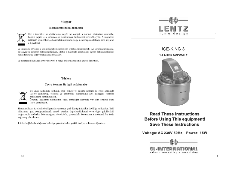 Imagen de la primera página del manual del dispositivo Ice King 3