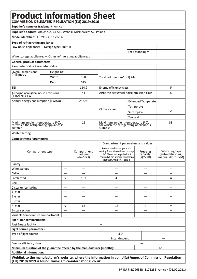 Imagen de la primera página del manual del dispositivo FKR29653R