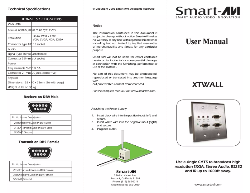 Imagen de la primera página del manual del dispositivo XTWALL