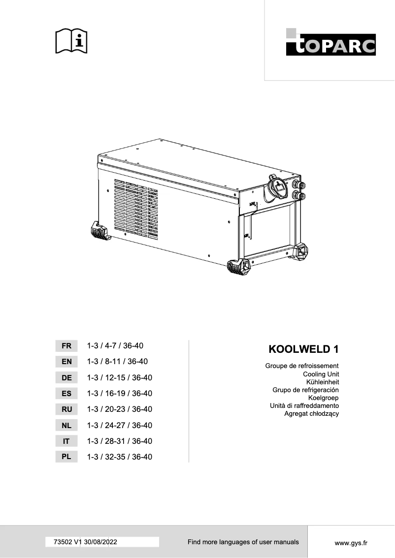 Imagen de la primera página del manual del dispositivo Koolweld 1