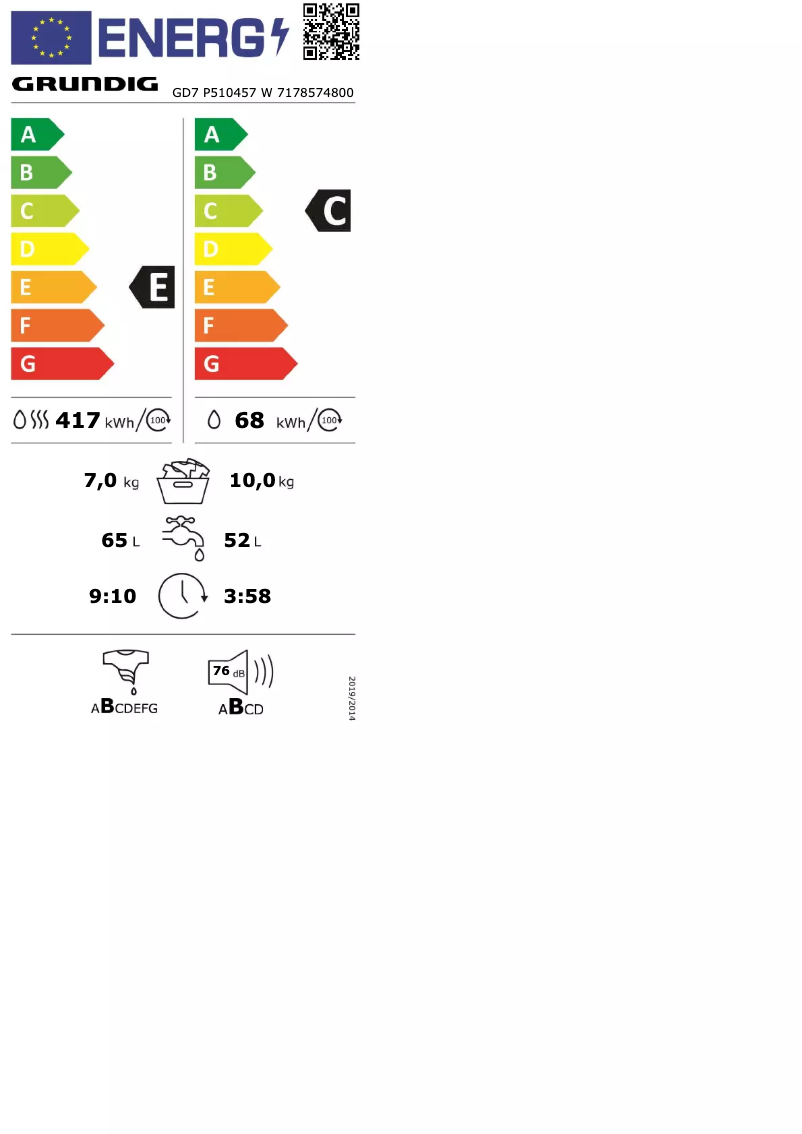 Página 1 del manual Etiqueta energética Grundig GD7P510457W