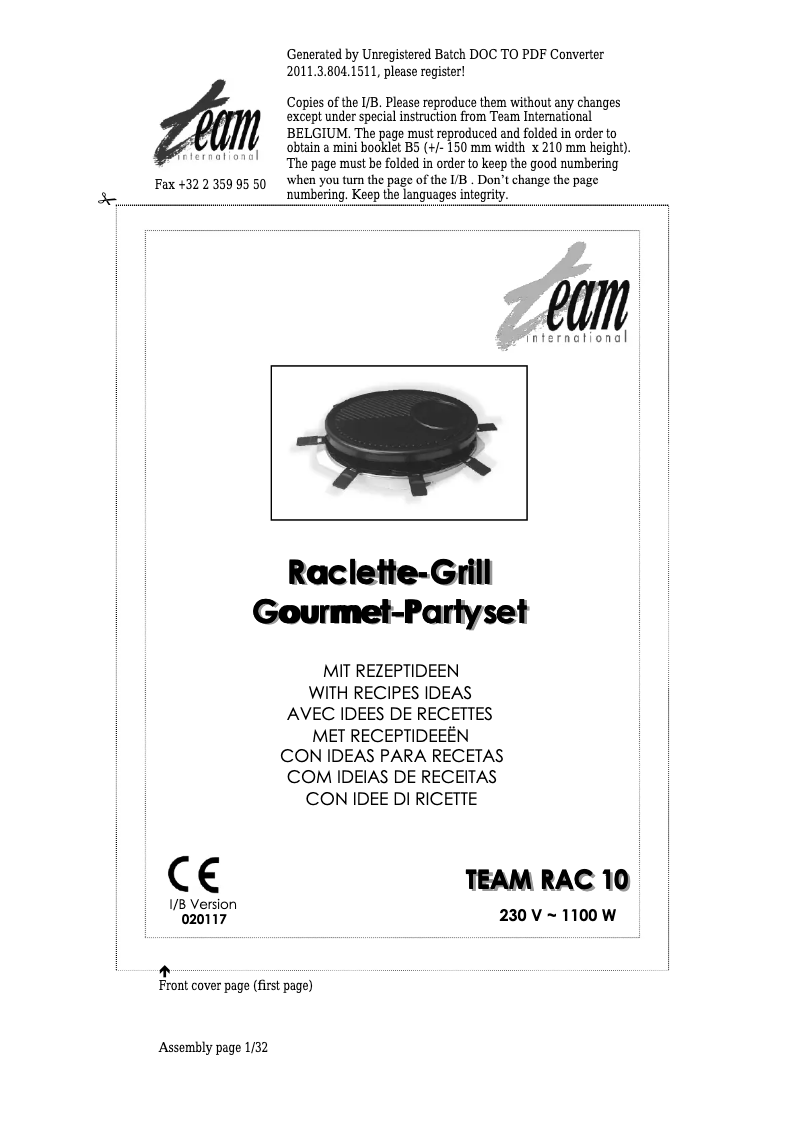Imagen de la primera página del manual del dispositivo RAC 10