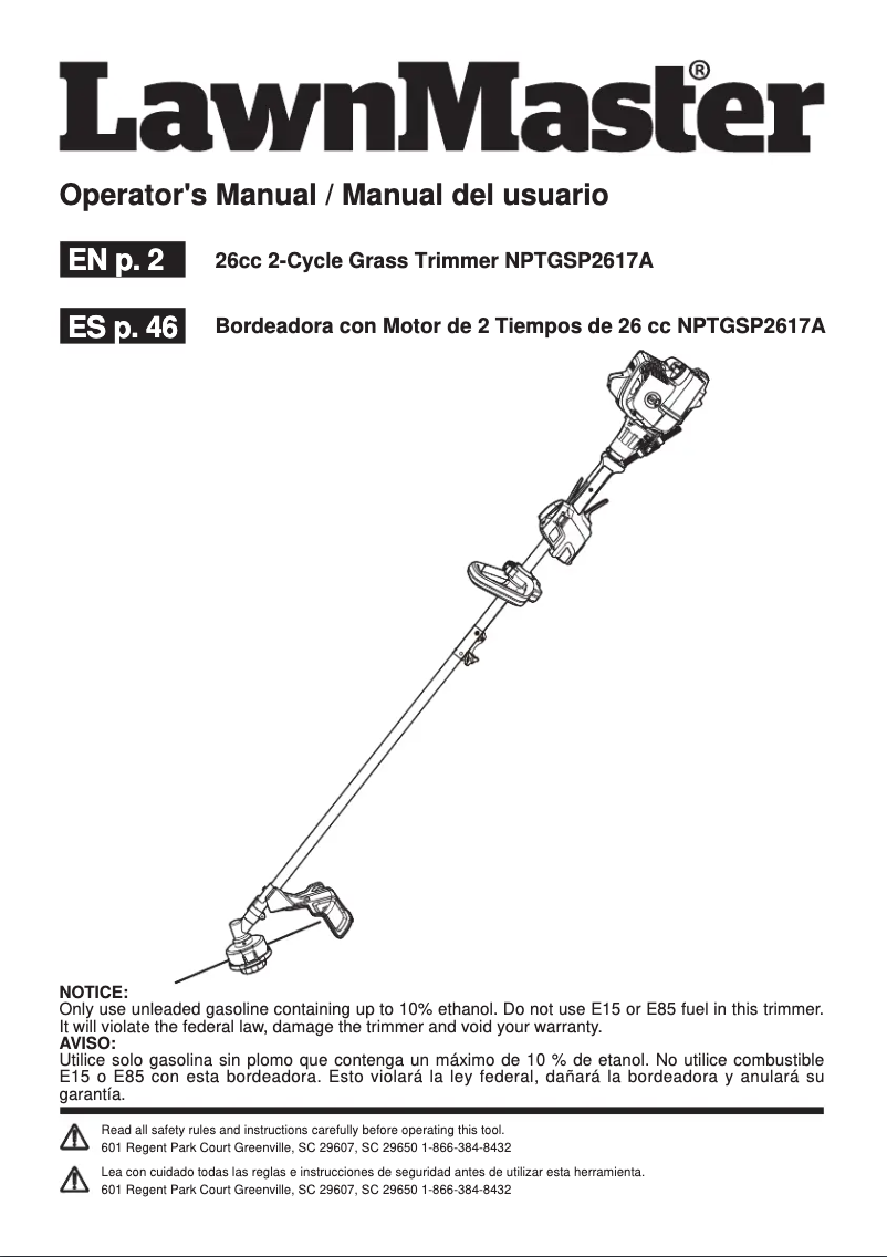 Página 1 del manual Manual de usuario LawnMaster NPTGSP2617A