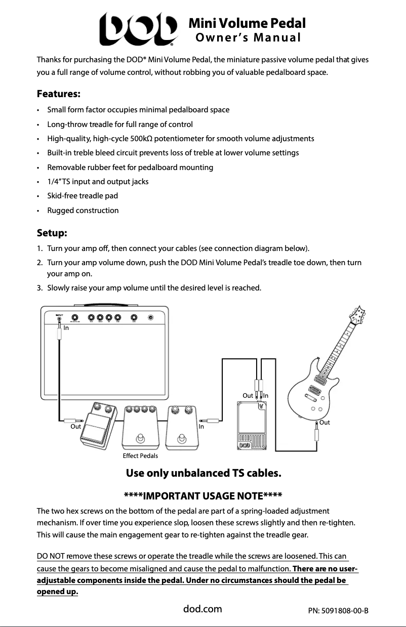 Página 1 del manual Manual de usuario DOD Mini Volume Pedal