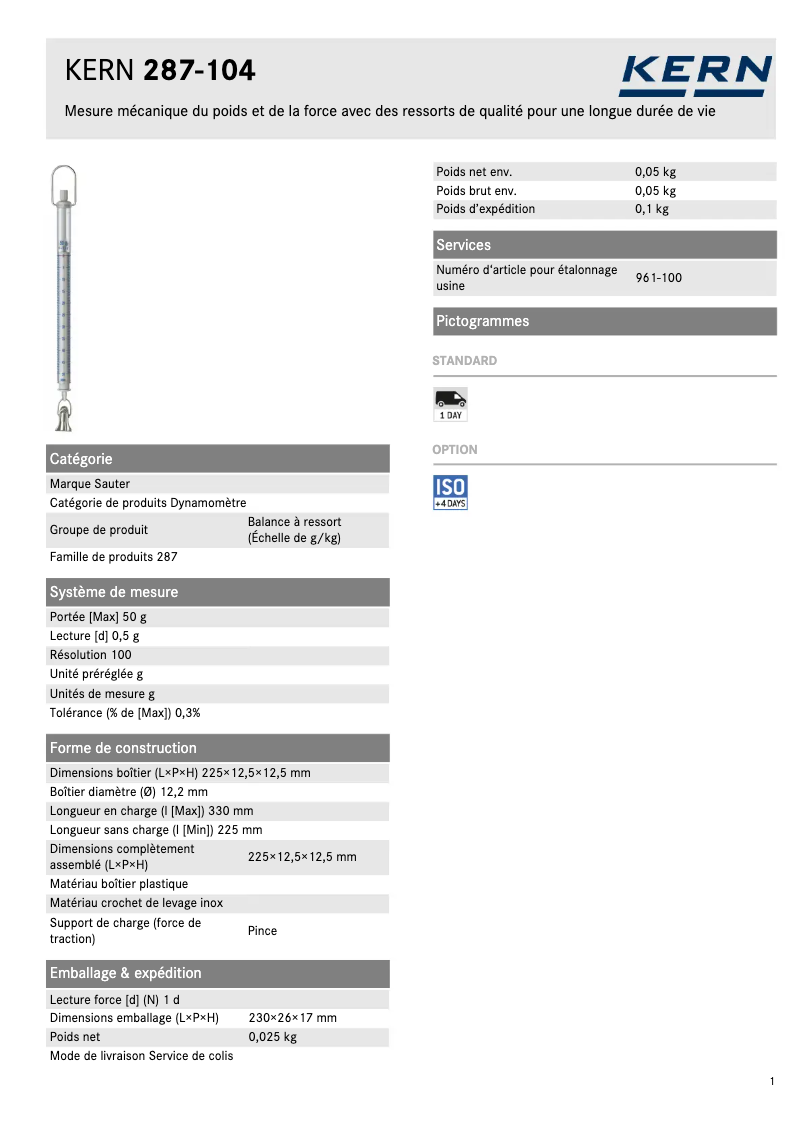 Página 1 del manual Ficha técnica Kern 287-104