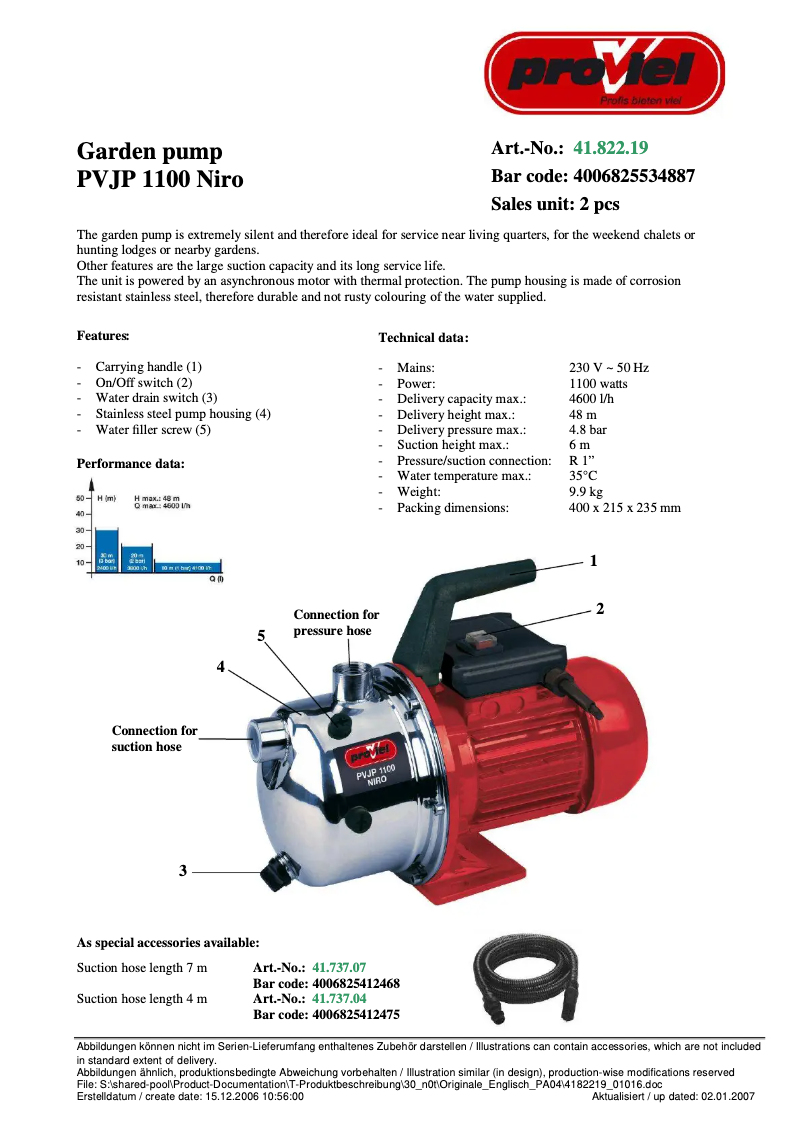 Imagen de la primera página del manual del dispositivo PVJP 1100 Niro