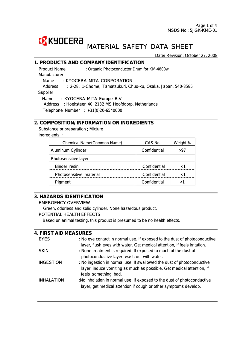 Página 1 del manual Instrucciones de seguridad Kyocera KM-4800w