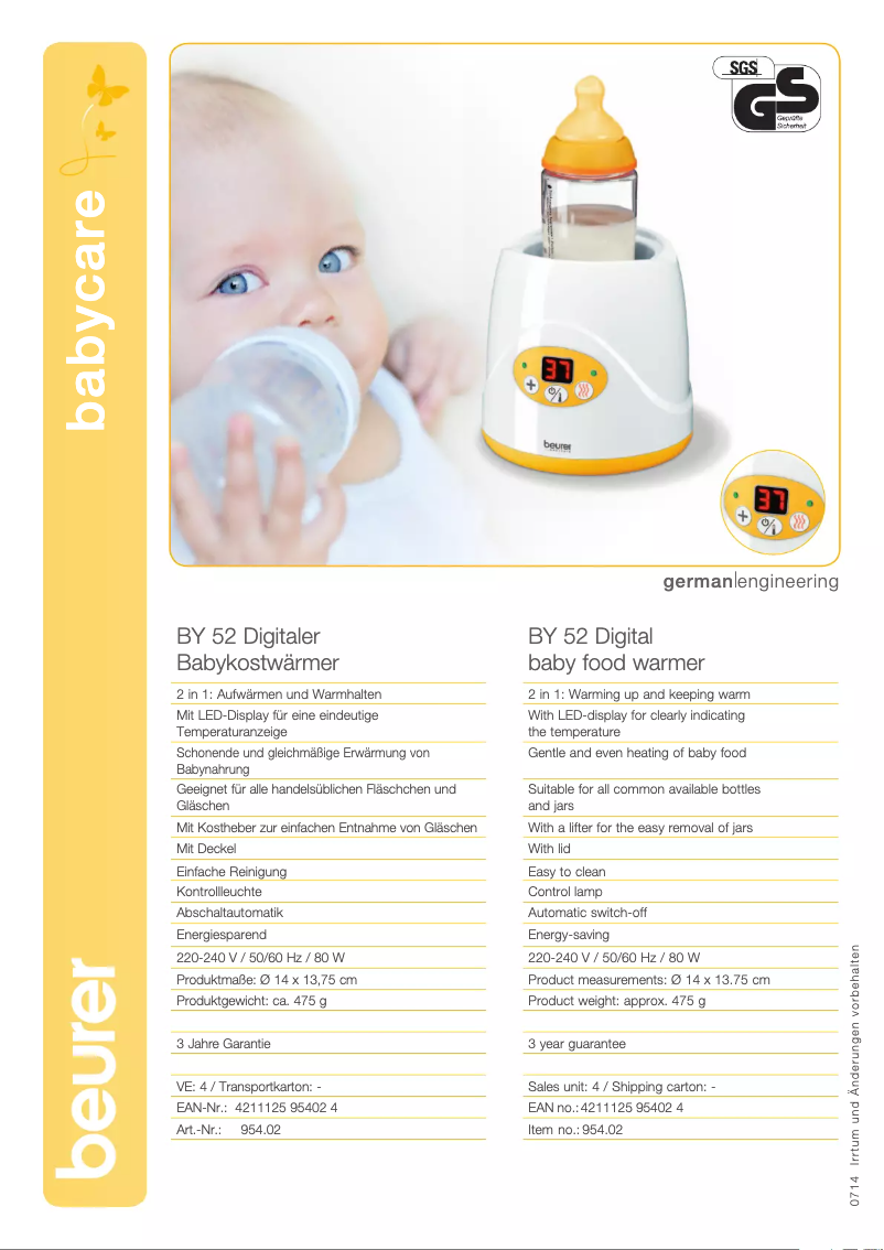 Página 1 del manual Ficha técnica Beurer BY 52